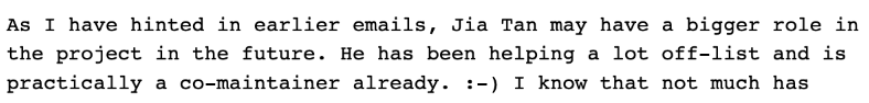 A message that the maintainer shared on the project’s community group