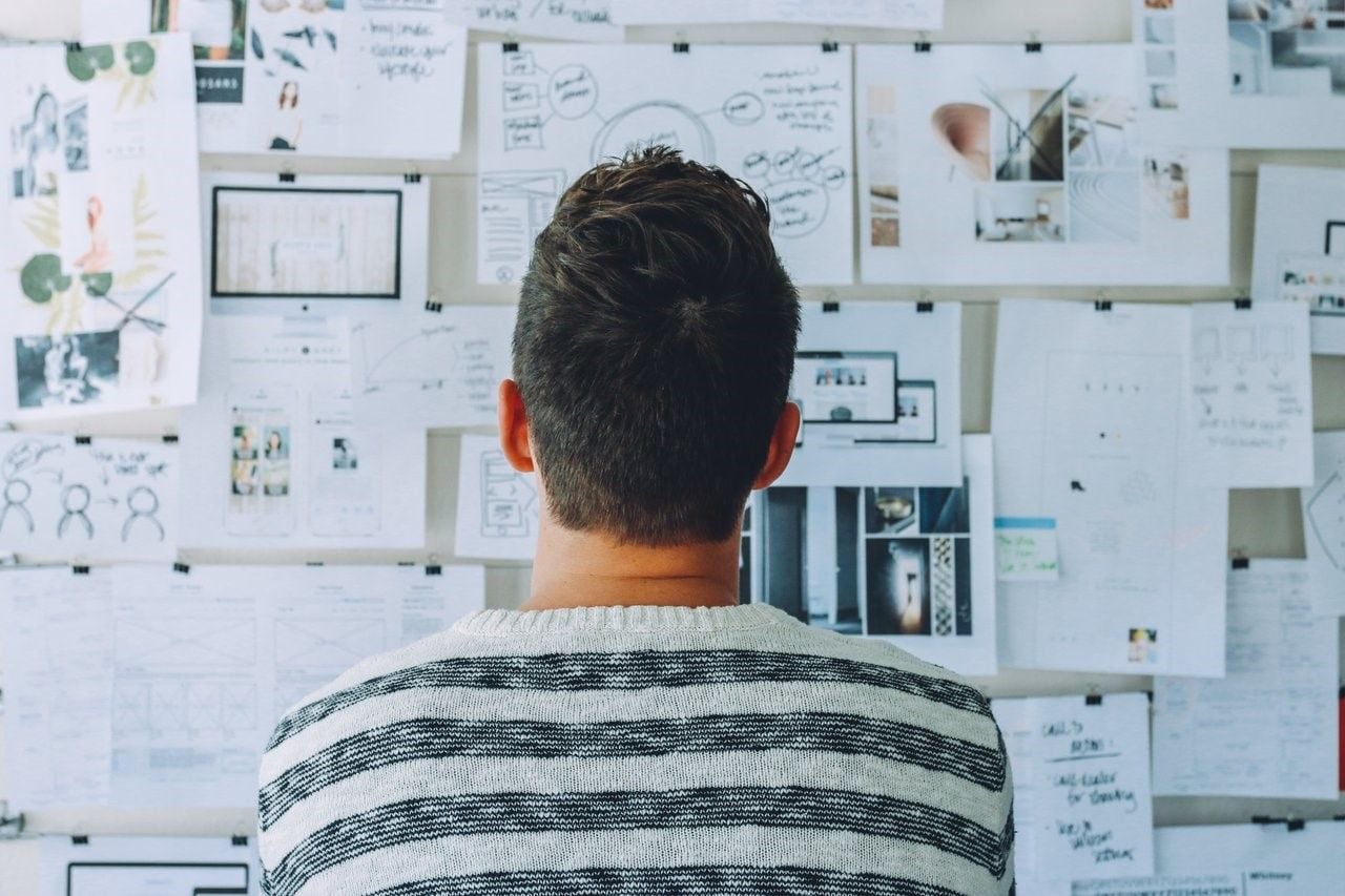 person looking at charts on wall